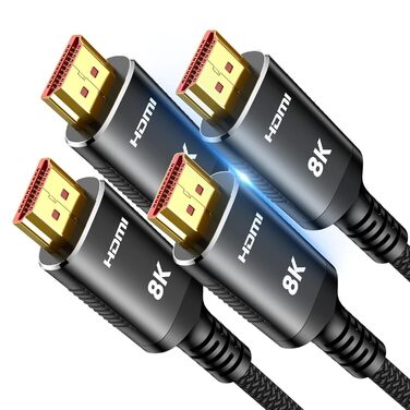 HDMI 2.1 Кабель SNOWKIDS 3 метри (2 шт.), 8K 10K, 48Gbps, Highspeed, HDR, HDCP 2.2/2.3, сумісний з RTX 3080, PS5, X-Box, проекторами, чорний