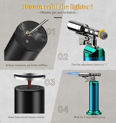 Газовий пальник для кухні Küchenbrenner: потужний вогнемет, заправний бутановий запальник для крем-брюле, паяння (без бутану), зелений (Wb009-gr)