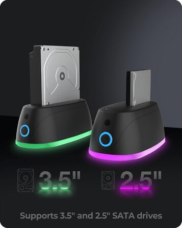 Док-станція ICY BOX для HDD/SSD USB 3.0 з RGB підсвічуванням, підтримка 2.5/3.5