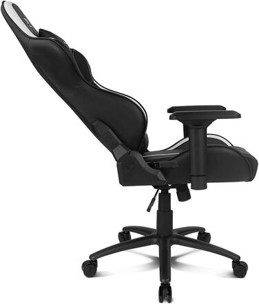 Професійне ігрове крісло DRIFT GAMING DR350 ергономічне, з 4D-підлокітниками, подушками під поперек та шию, нахил 135°, безшумні колеса, чорно-біле