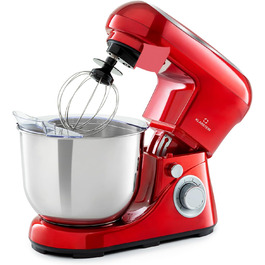 Klarstein Kitchen Machine - 1300W Stand Mixer with 6 Speeds, Dough Hook, Whisk & Beater, 5L Bowl, Planetary Mixer for Bread Dough - Red