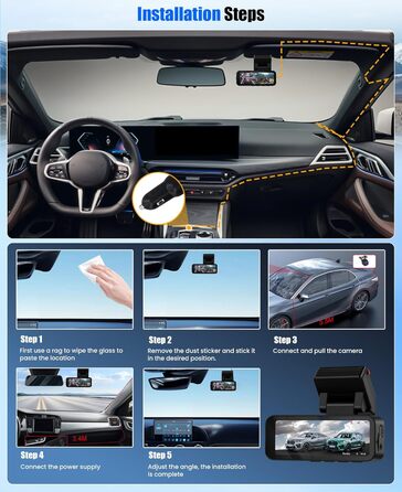 Відеореєстратор CAMECHO 4K Dual (передній + задній) з GPS, WiFi, ADAS, BSD, LCA, нічна зйомка, 150° кут огляду, IPS 3.16