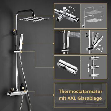 Gorbachev Rain Shower System with Shelf, Shower Set without Shower Faucet (20x20cm) (SJ-TP2525CP, Chrome)
