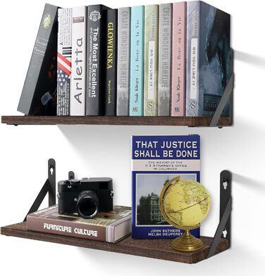 Настінна полиця з дерева, 2 шт. в наборі, рустикальний стиль, з кріпленням для рушників, світло-коричневий колір, для спальні, вітальні, ванної кімнати, кухні, офісу