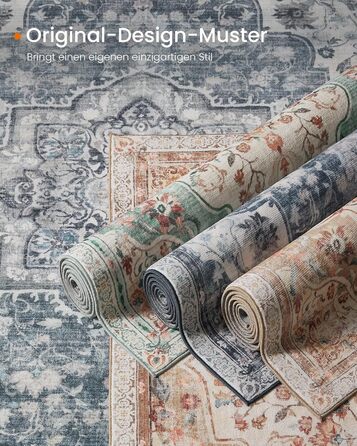 Килим SONGMICS HOME Vintage, 120x170 см, для вітальні, спальні, кухні, коридору, їдальні, миючий, з антиковзаючим покриттям, аквамарин (TAR032G01)