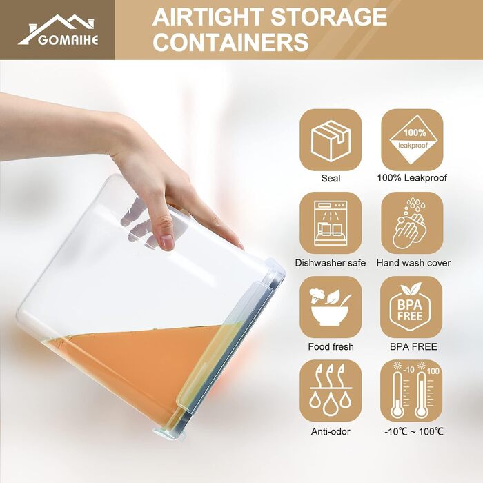 Набір контейнерів для зберігання GoMaihe, 2.5L*6 шт. та 4.0L*6 шт. - повітряно-водонепроникні, для кухні, з кришкою