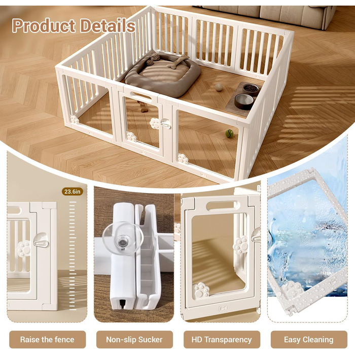 Клітка-загон для собак з дверима, безпечний загон для собак, цуценят, котів, кроликів, горностаїв, легка установка та очищення, пластиковий загон з анкерами та присосками для маленьких тварин 9+3: 150 x 150 см