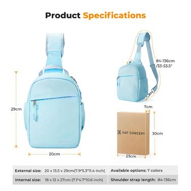 Сумка для камери K&F Concept, сумка-переноска на плечі, фоторюкзак, маленький, водонепроникний, регульований плечовий ремінь, рюкзак для DSLR/SLR камери, об'єктив, 5 літрів, блакитний