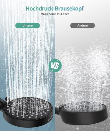 Душова лійка SR SUN RISE з фільтром, шланг та картриджі, 9 режимів, високий тиск, для жорсткої води, видаляє хлор, важкі метали, бактерії, чорний колір