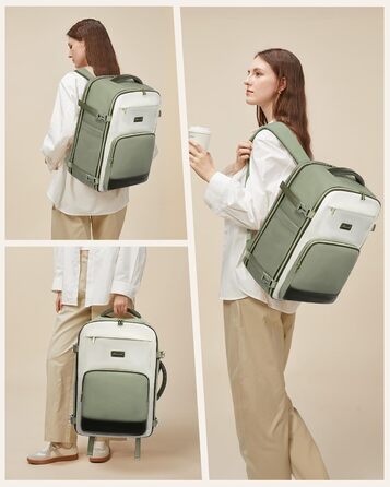 LOVEVOOK Рюкзак ручної поклажі, 17.3 дюйма, водонепроникний, 40L, для подорожей та бізнесу, рюкзак для жінок - Оливковий, Бежевий