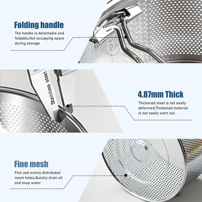 Набір сит для їжі з нержавіючої сталі WIYETY (2 шт.): сито для макаронів, корзина для фритюрниці, кухонне сито, Ø16см + Ø18см