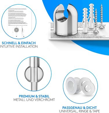 Lyvanas - TEST WINNER - Shower Head with Hose and Holder - Shower Head for Shower & Bathtub in Extra Large (Ø15cm) - Wellness Rain Shower with 5 Spray Patterns (Premium Set 2025)