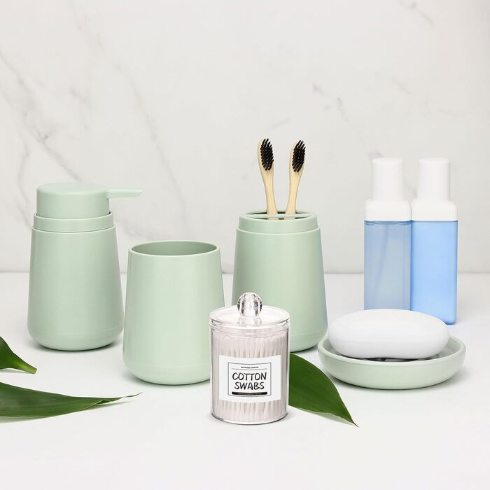 Набір аксесуарів для ванної кімнати IMAVO 4 шт: тримач для зубних щіток, стаканчик, дозатор мила, мильниця. Зелений колір