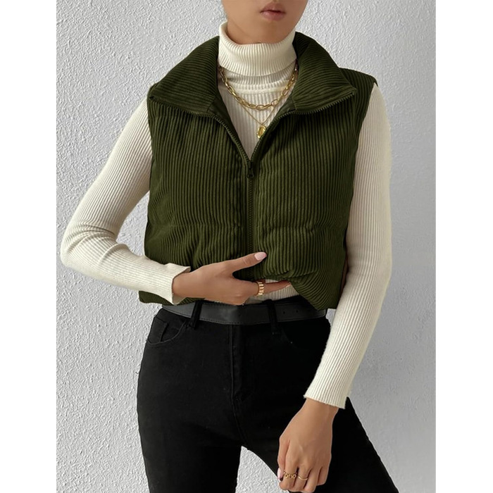 Жіноча куртка Gihuo з короткими рукавами, з капюшоном, на блискавці, з утеплювачем, оливковий колір (L)