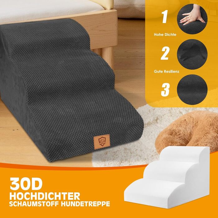 Сходинки для собак маленьких порід, 3 сходинки, 40 см, чорного кольору. Зручні та миючі сходи для собак, з неслизьким покриттям, для доступу до ліжка та дивану