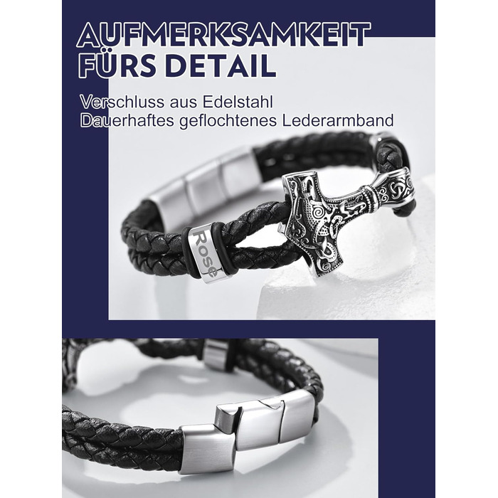 Чоловічий шкіряний браслет Bandmax Mjölnir/Totenkopf/Freimaurerei з гравіюванням, магнітна застібка, 23 см
