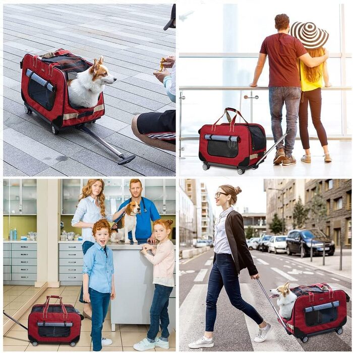 Переносний переноска для тварин з телескопічною ручкою, ролери для собак та котів (червоний)