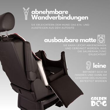 Автомобільний лежак для собак Golden Dog з підсумком та ременем безпеки - 52x44x33 см, шкіра, білий