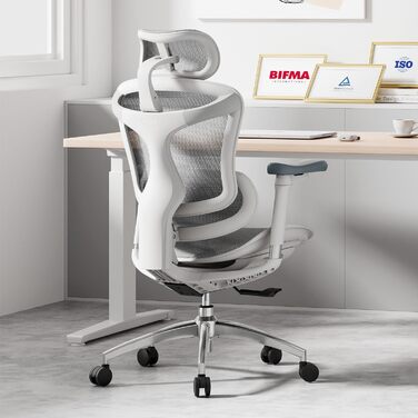 SIHOO Doro C300 - ергономічне крісло для офісу з м'якими підлокітниками, підтримкою попереку та регульованою спинкою (біле)