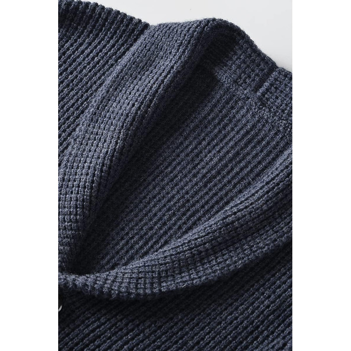 Чоловічий в'язаний светр з коміром-шарфом, візерунок коси, ґудзикова застібка, мериносова вовна, сучасний класичний стиль (S, темно-синій)