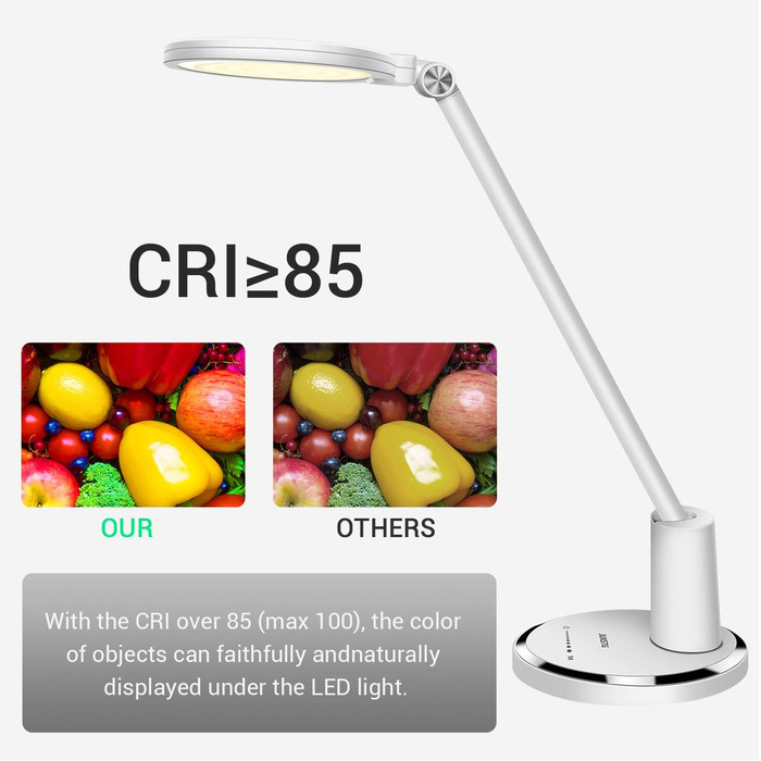 JUKSTG LED Desk Lamp - 12W Adjustable Office Table Lamp with Touch Control, Dimming, 10 Brightness Levels & 5 Color Modes - Eye Protection for Reading, Work, Kids (White)