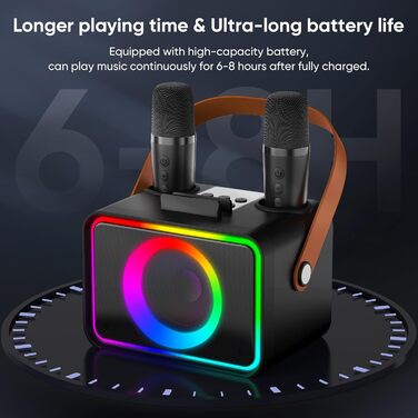 Караоке-машина з 2 мікрофонами Bluetooth для дітей та дорослих, портативна колонка з диско-підсвіткою для вечірок та сценічних виступів, подарунок для сім'ї - багатокольорова