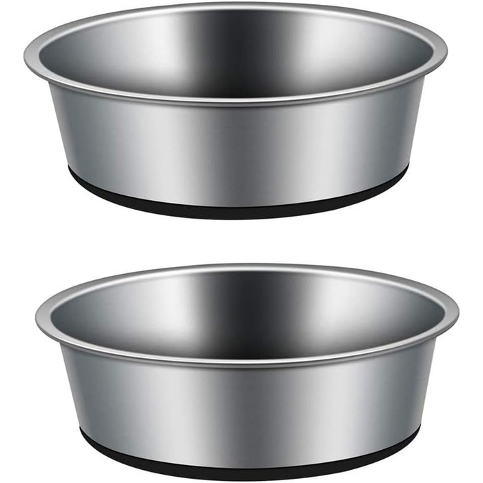 Миска для тварин Futterschale 2 x 1750 мл, велика миска для собак з нержавіючої сталі, годівниця для котів, важка з протиковзким гумовим дном, срільно-чорна