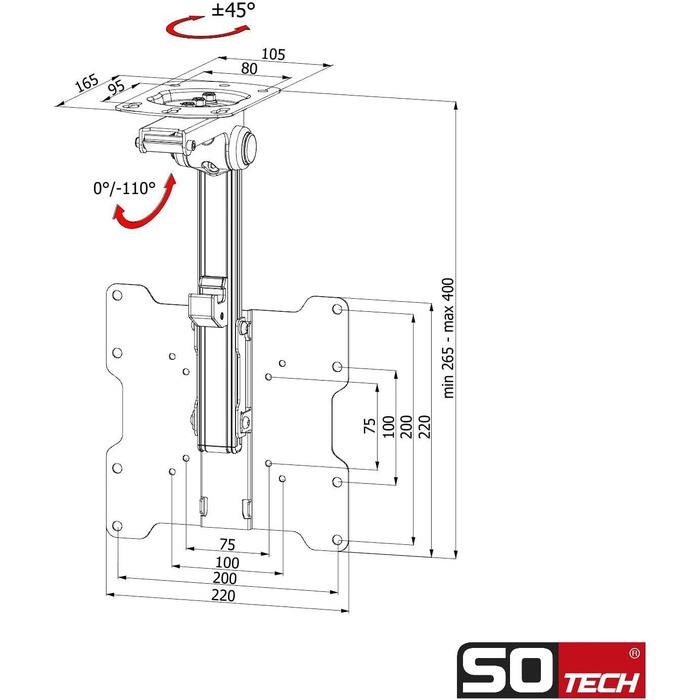 Кріплення для телевізора SOTECH DH-01-37: складане, поворотне, регульоване по висоті, нахилене, для екранів 17-37 дюймів, до 20 кг, VESA-сумісне
