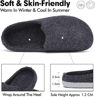 Тапочки халатні Mishansha з фетру зимові, зручні для жінок та чоловіків, розмір 36-48 (37 EU), глибокий чорний колір