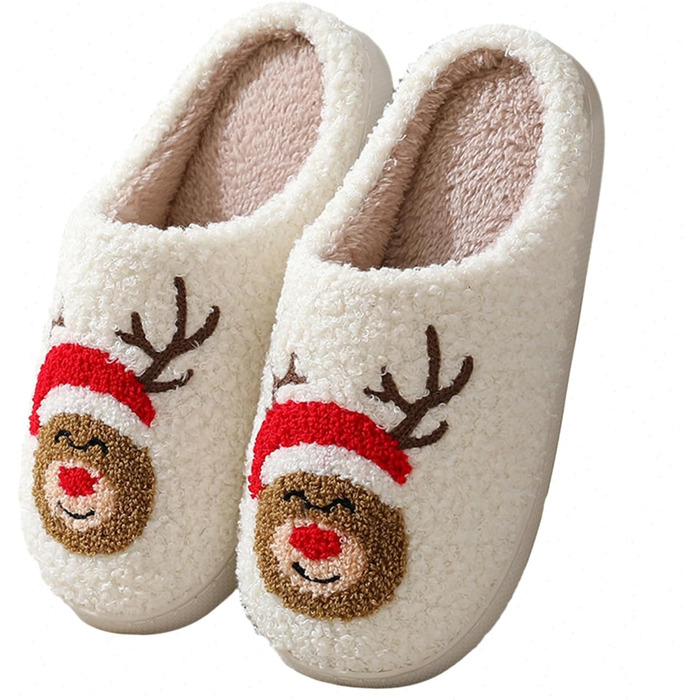 Тапочки жіночі плюшеві з малюнком оленя, теплі, антиковзні, 40/41 EU