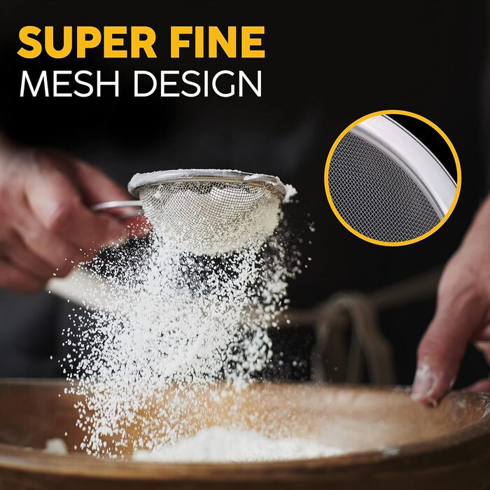 Набір сит Jojeys 3 розмірів - металеві сита з нержавіючої сталі, дрібний отвір - кухонне сито з нержавіючої сталі для приготування їжі та випічки, придатне для миття в посудомийній машині (8см)