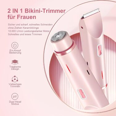 Електричний жіночий епілятор 2-в-1 з USB-C зарядкою, для обличчя, ніг та рук, вологостійкий тример, легкий у чищенні (блакитний/рожевий)