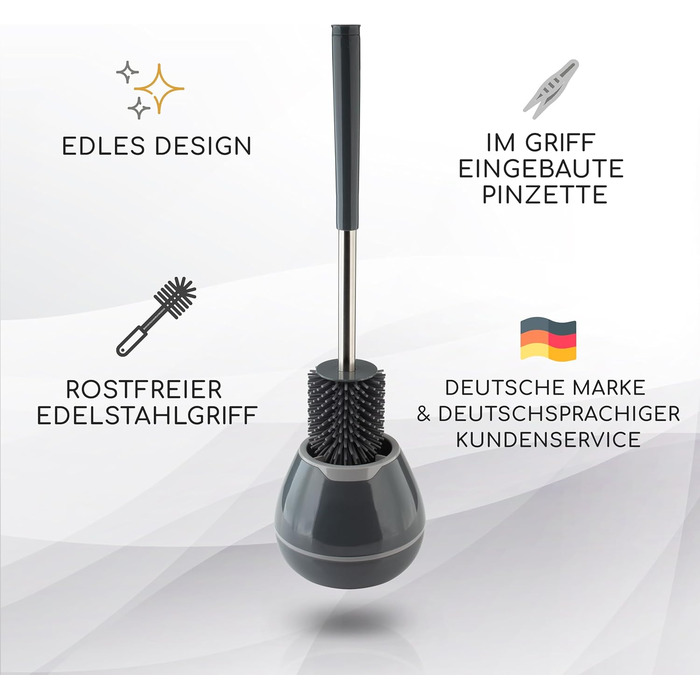 Силіконова щітка для туалету з контейнером - довга ручка, гнучкі щетинки, набір для ванної кімнати, сіра - преміум якість