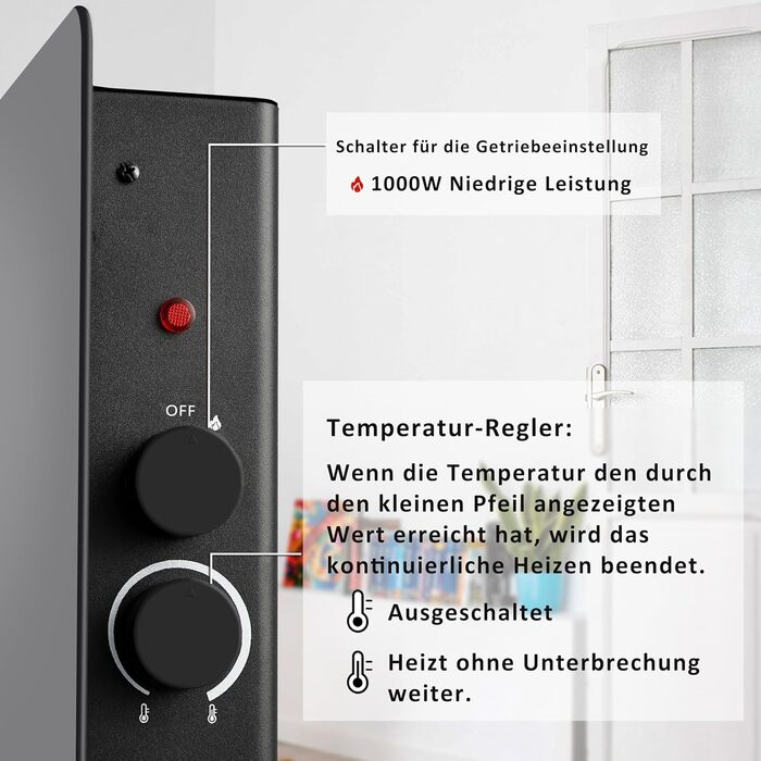 Конвектор DONYER POWER 2000W з екраном, чорний, настінний/підлоговий