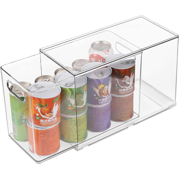 Refrigerator Organizer Drawer Set with Handle, 3-Piece Stackable Kitchen Storage Boxes with Pull-Out Drawer & Lid for Vegetables, Berries, Meat | PET Plastic Food Storage Containers (1 pack-9L)