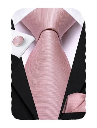 Комплект краватки Hi-Tie з шовку з нагрудною хусткою та запонками, рожевий, для весілля та ділових заходів