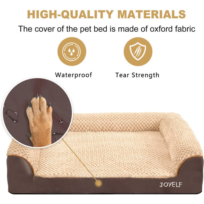 Ортопедичне ліжко для собак Joyelf середнього розміру, U-подібне диван з піни, знімний та пральний чохол та антиковзаюча підкладка для собак маленьких та середніх порід - Колір кавовий - 70*52*16.5 см