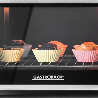 Міні-піч GASTROBACK Bake & Grill з конвекцією, 26 л, 5 функцій, Cool Touch, камінь для піци, дека, решітка та шампур