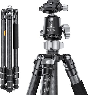 Штатив для камери K&F Concept 156cm з вуглецевого волокна, компактний, знімний монопод, кульова головка 360°, вантажопідйомність 15 кг, A255C2+BH-36L