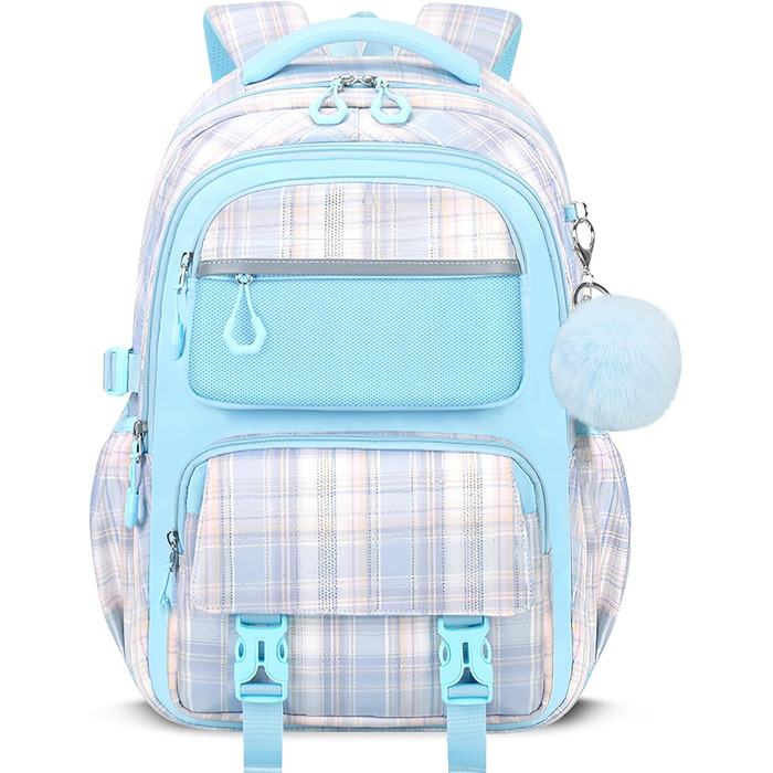 Шкільний рюкзак Tanou для дівчаток, великий, ергономічний, модний каро - ідеальний для підлітків та подорожей (блакитний)