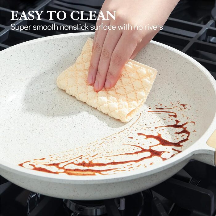 Сковорода SENSARTE 28 см з антипригарним покриттям, швейцарське гранітне покриття, для приготування омлетів, сумісна з газовою та індукційною плитами, без PFOA/PTFE/PFAS, білий колір