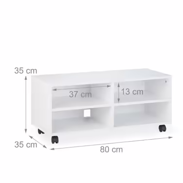 Relaxdays TV Stand with 4 Compartments, on Wheels
