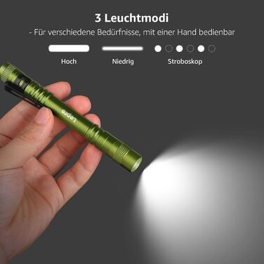 Ліхтарик LED Lepro, мініатюрний, водонепроникний IPX4, 3 режими, для огляду, роботи, ремонту (2 шт.), зелений