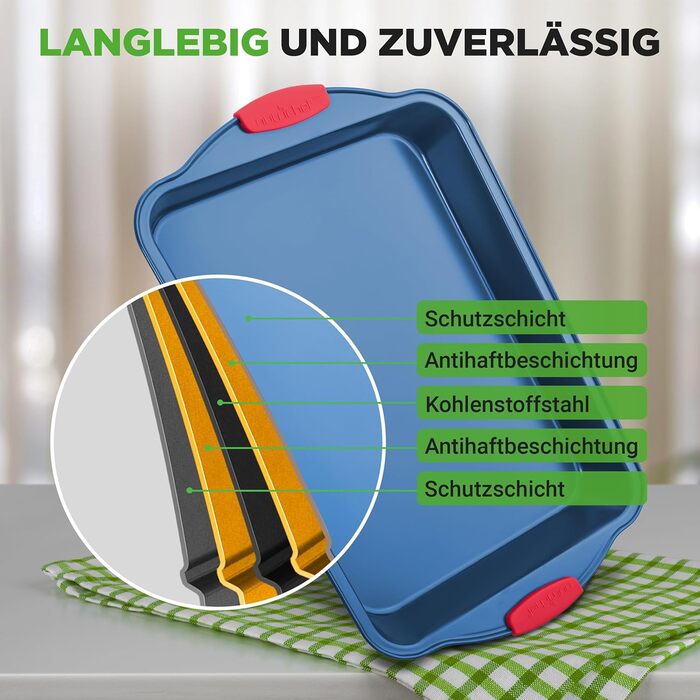 Набір форм для випічки Nutrichef 10 шт. з антипригарним покриттям – для випікання солодкого (печиво) та солоного (пироги, піца). Форми з вуглецевої сталі, без PFOA та PTFE, з силіконовими ручками. Круглі та квадратні форми.
