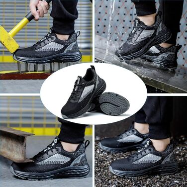 Зручні захисні черевики ISOOUS для чоловіків та жінок. Легкі, дихаючі, з металевим підноском, антиковзаючі, чорні, 43 EU