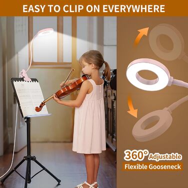 iZELL LED лампа для читання з гнуким світильником 40см, 10 рівнів яскравості, USB-зарядка, рожевий колір