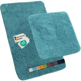 Набір килимків для ванної кімнати NYVI Spa Lasalle, 2 предмети (45x50 та 50x80 см), Aqua — протиковзкий, гігроскопічний та швидкосохнучий коврик для ванної та туалету, Oeko-TEX