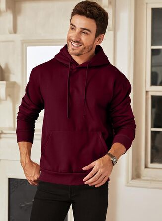 Чоловіча тепла зимова толстовка-худі JMIERR з капюшоном та кишенями, бавовняний свитшот на шнурку, червоний, розмір M