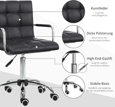 Крісло офісне HOMCOM для дому та офісу, регульоване по висоті, поворотне, шкірозамінник, до 120 кг, чорне