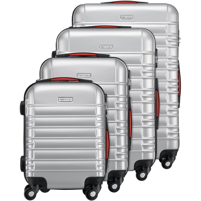Набір валіз ABS S-M-L-XL з телескопічною ручкою та кодовим замком, срібний